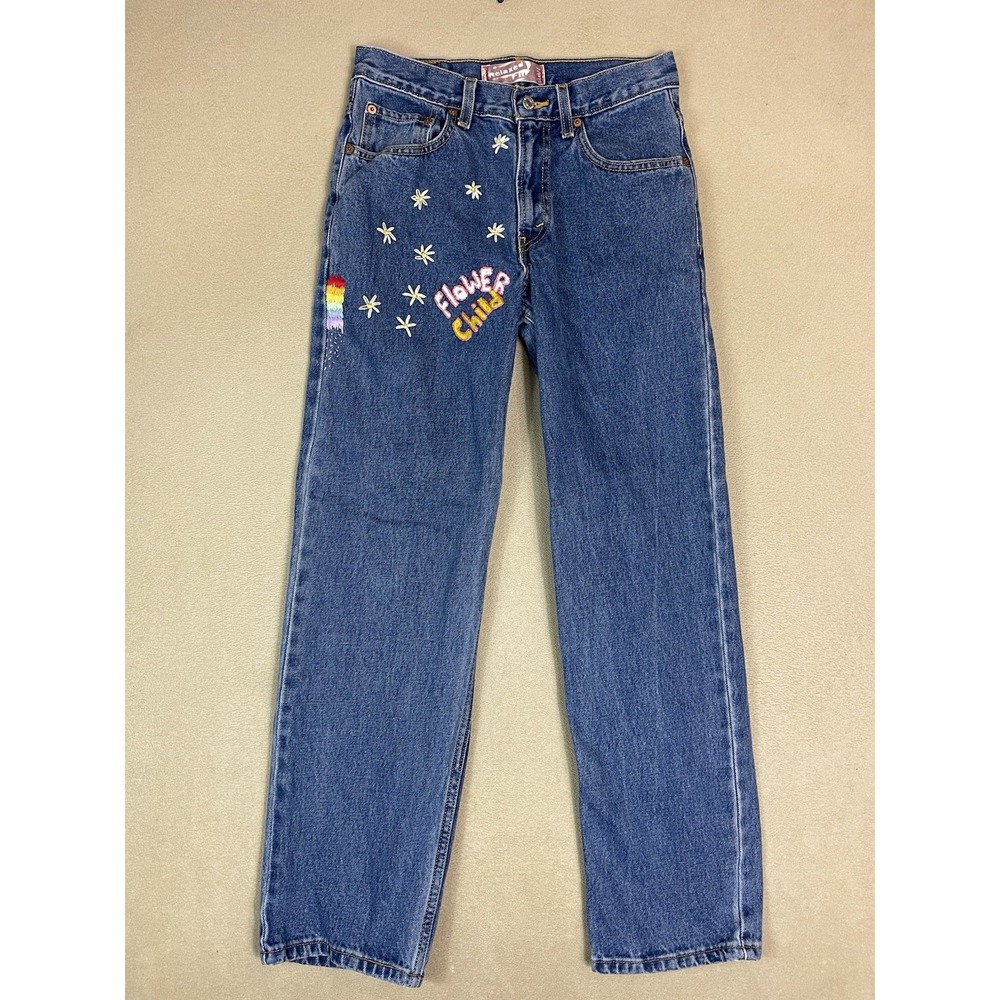 Levis 550 Student Jeans 28x30 Blue Vintage‎ Flower Child Embroidered Relaxed Y2K